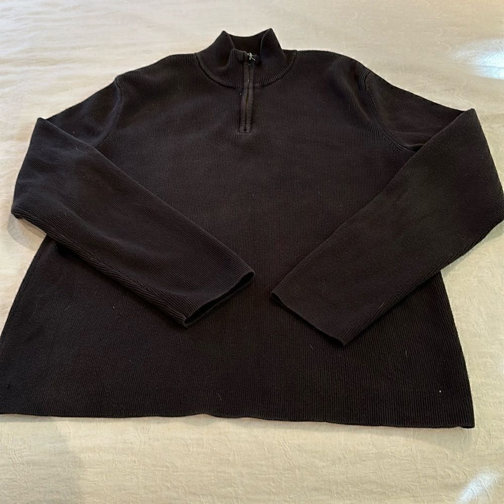 Lands End Quarter Zip Pullover Mens M Navy Blue Heavy Cotton